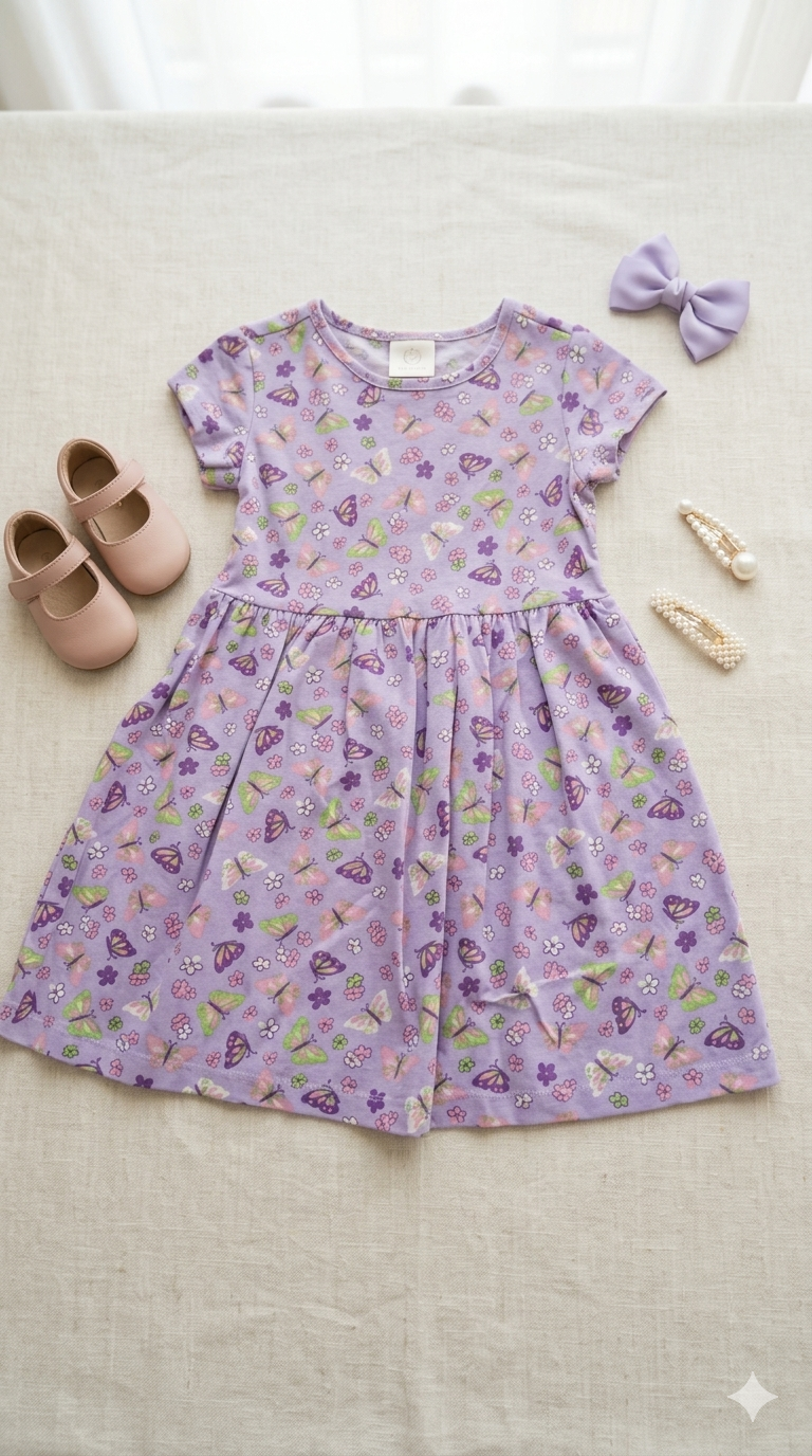 Cotton dress butterflies purpel_essu