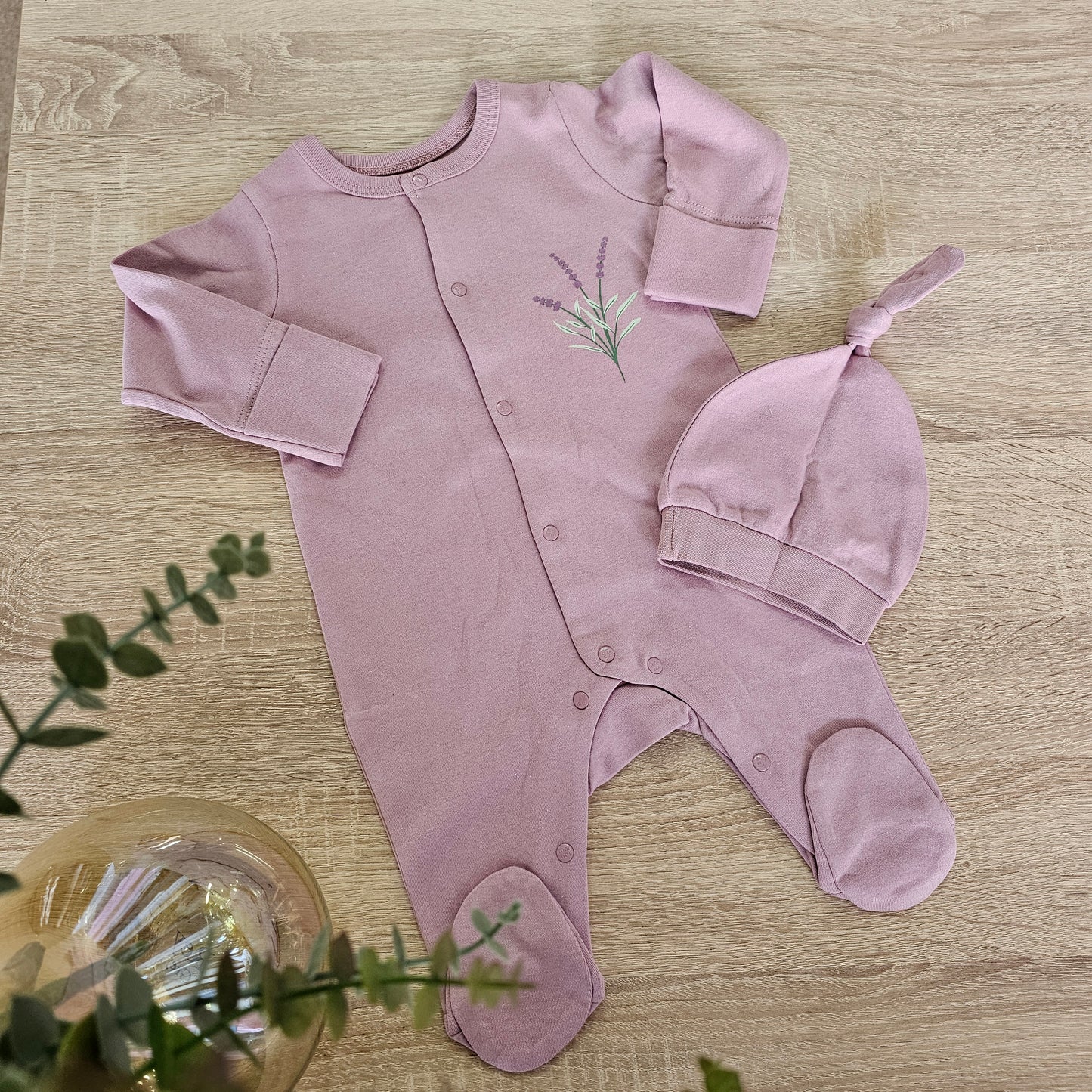 Lavender cotton overall & hat