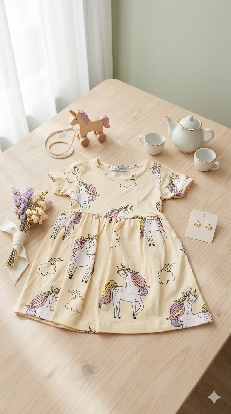 Cotton dress unicorn yellow_ame