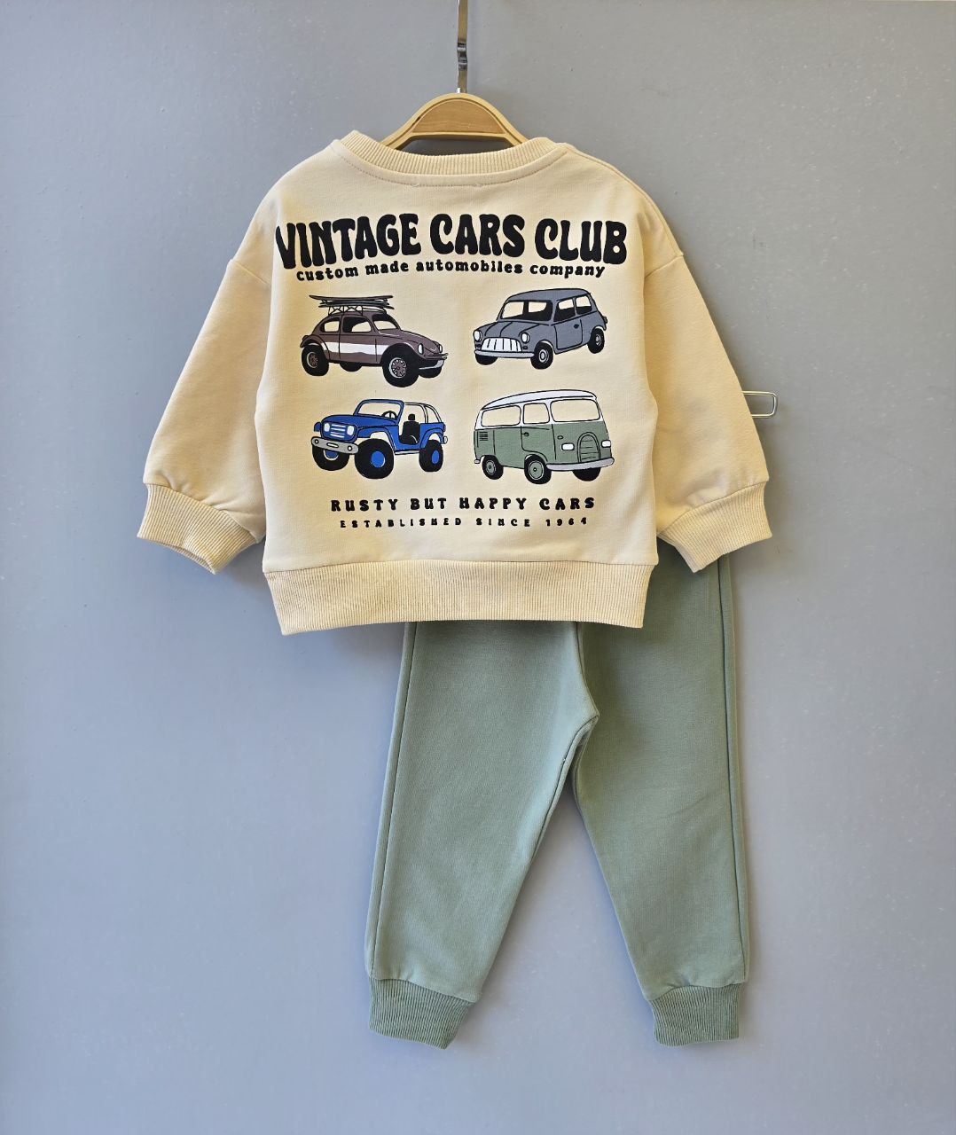 Happy cars olive- cotton