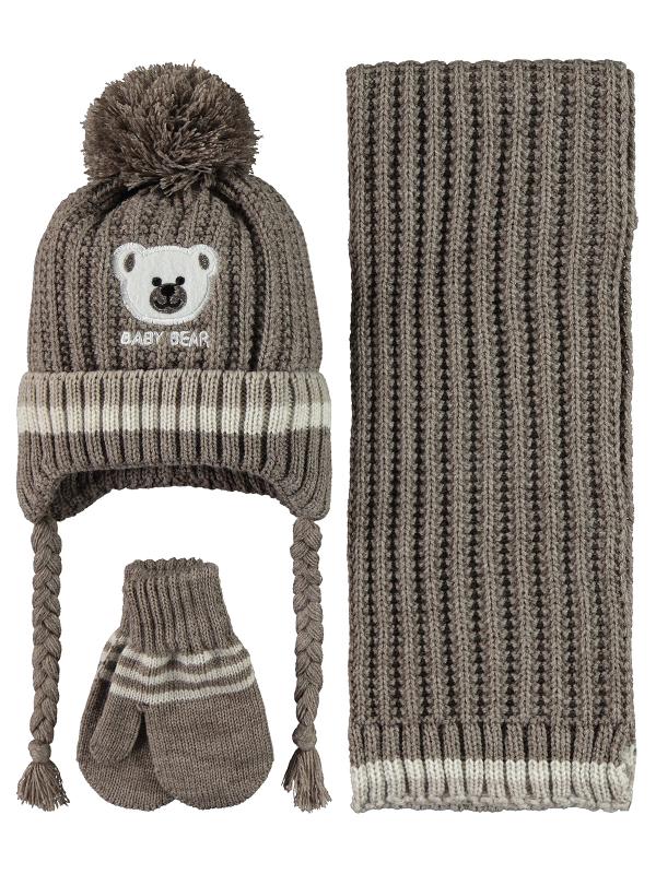 Brown bear (0-24 months) - Scarf,beanie & gloves