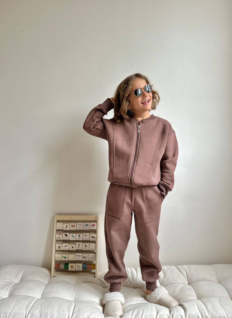 Zipper brown Set- fleece set