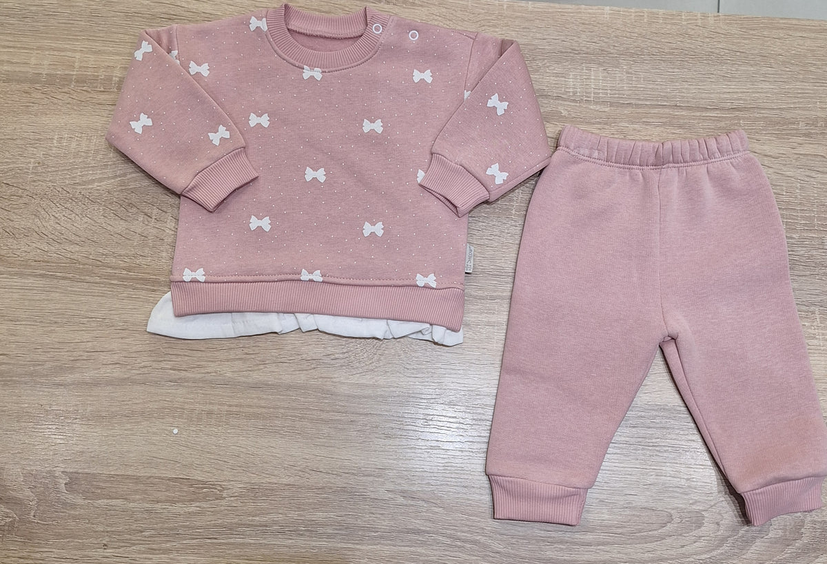 Mini bow flecce pink set