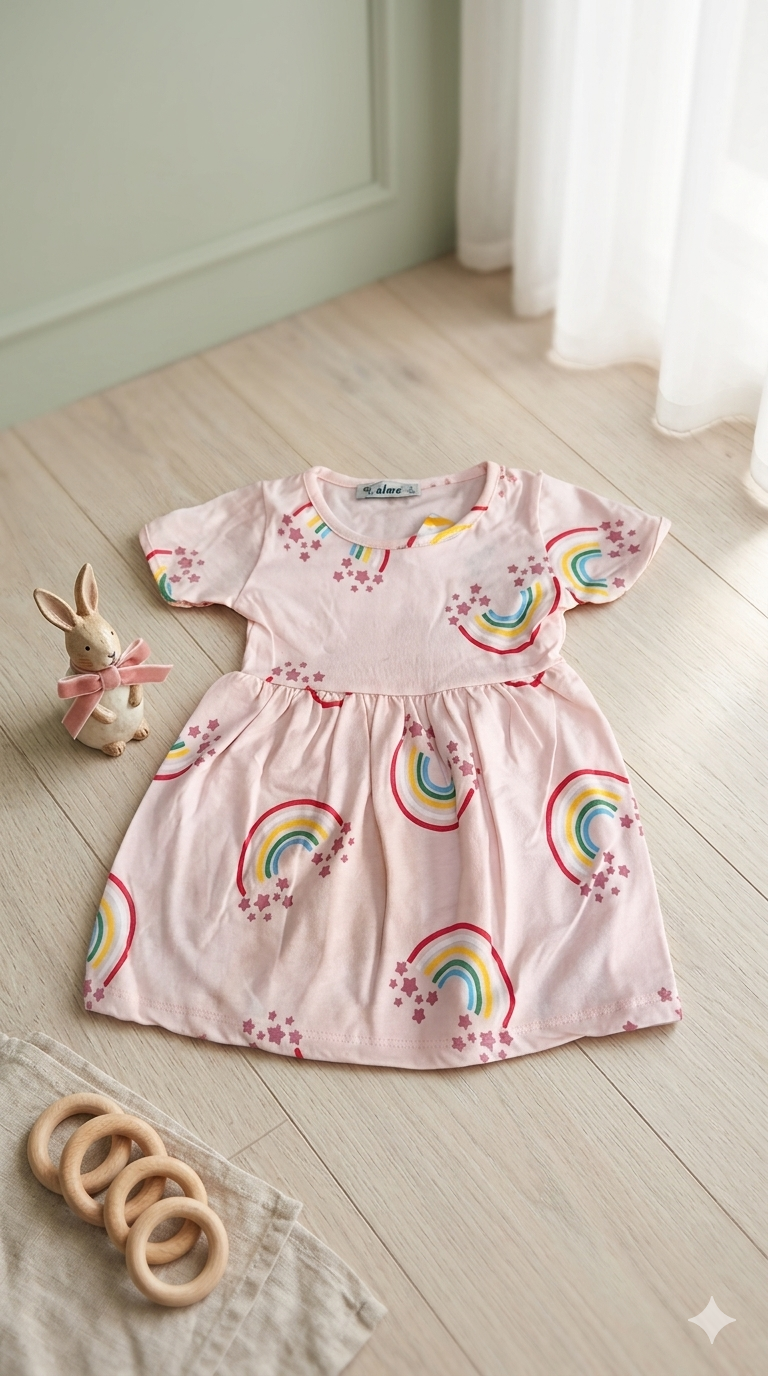 Cotton dress rinbow pink_alme