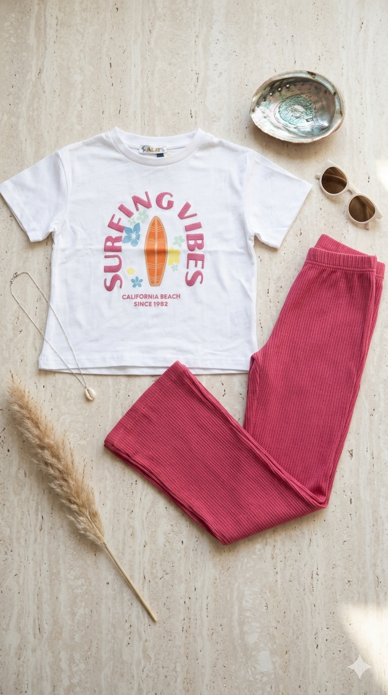 Cotton set surfing vibes pink legging