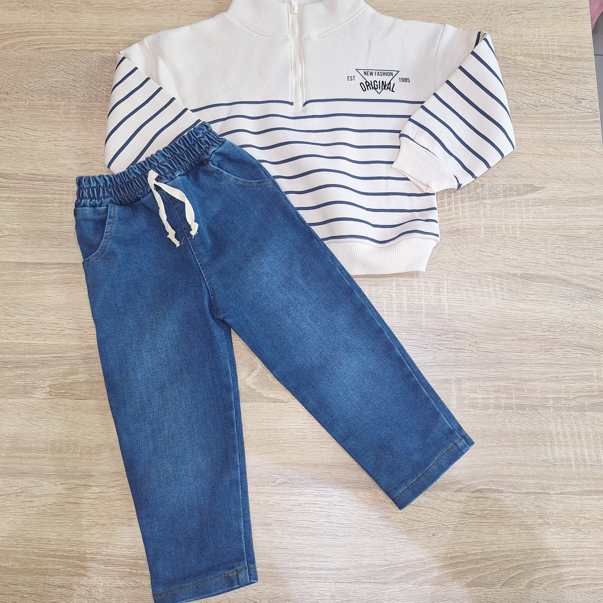 Est new fashion denim fleece set