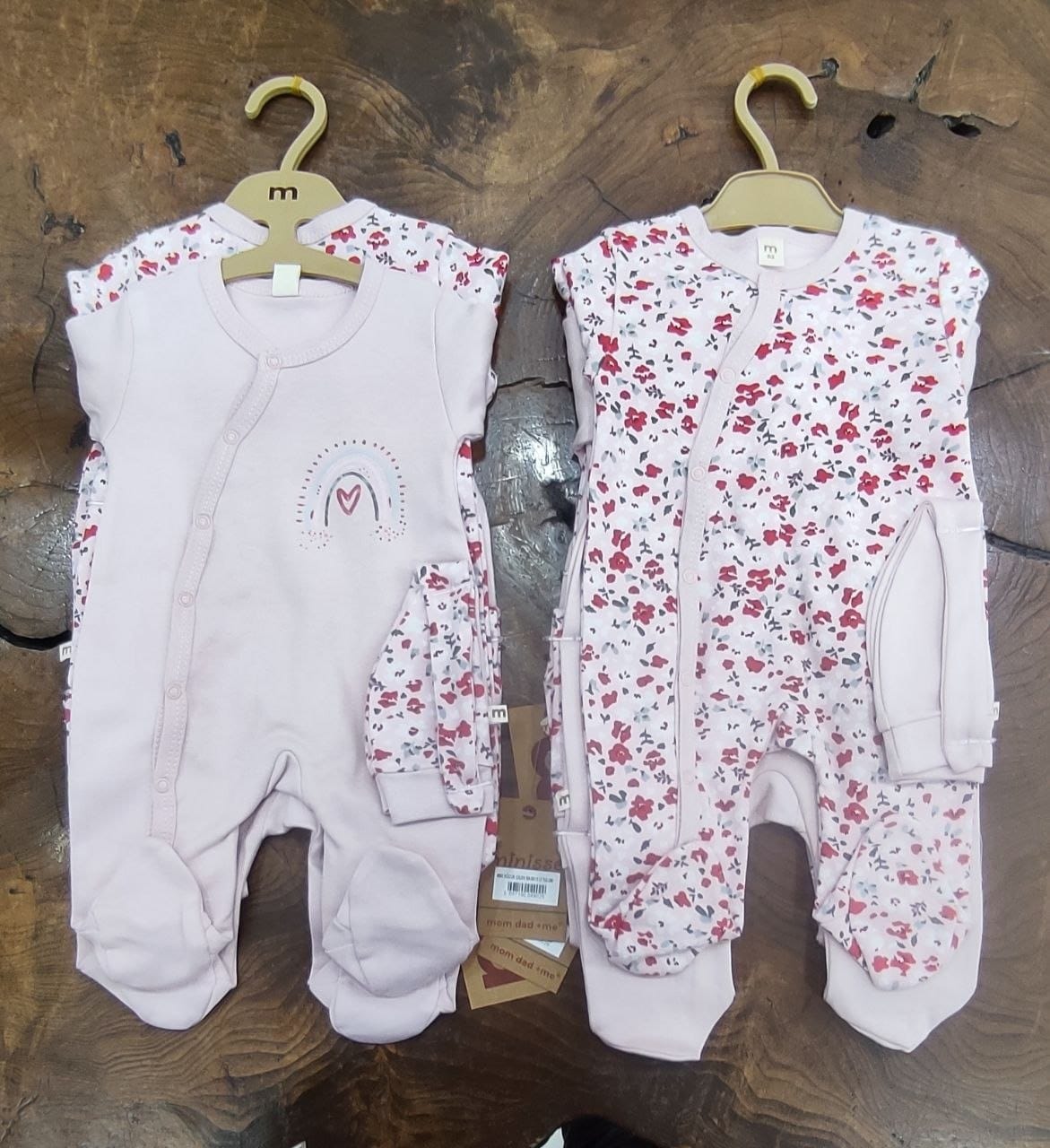 Rainbow pink- pack of 2 cotton overalls & hats