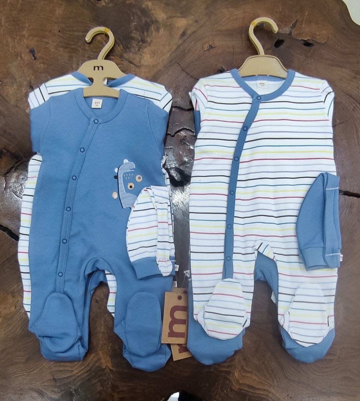 Dino blue - pack of 2 cotton overalls & hats