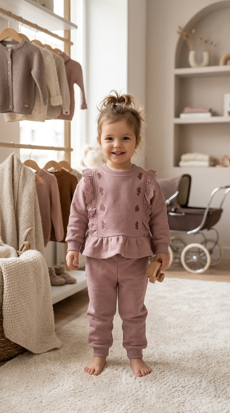 Pink flowers classic fleece set