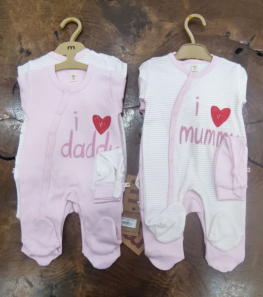Dad & mom pink - pack of 2 cotton overalls & hats