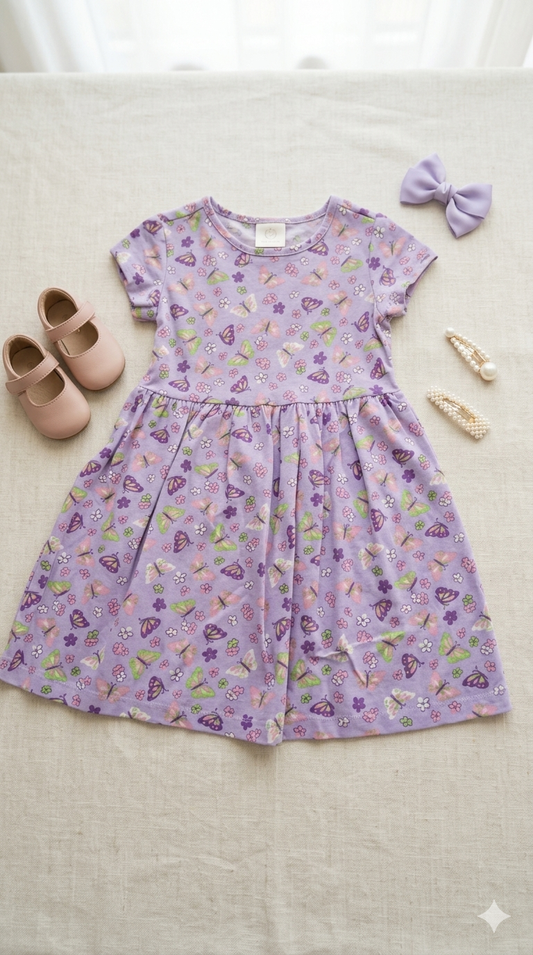 Cotton dress butterflies purpel_essu