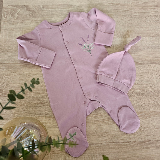 Lavender cotton overall & hat