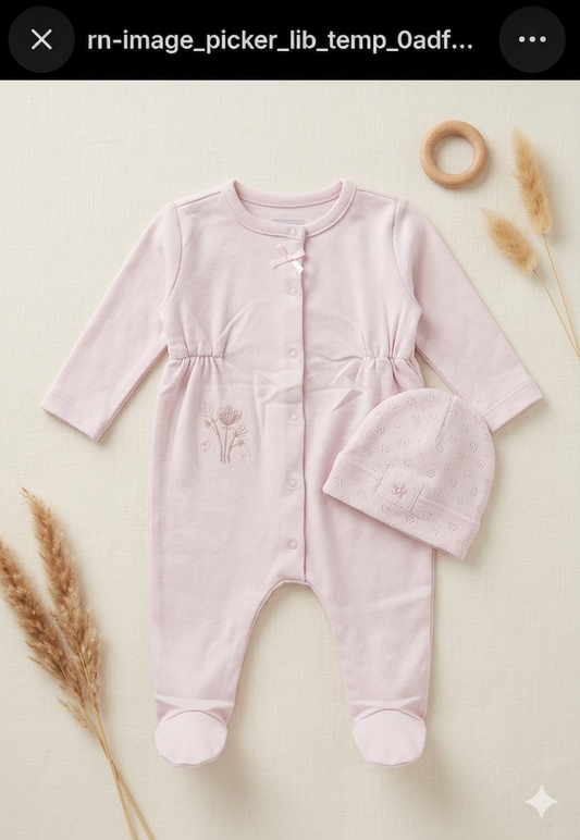 Pink Cotton overall &  hat- caramell
