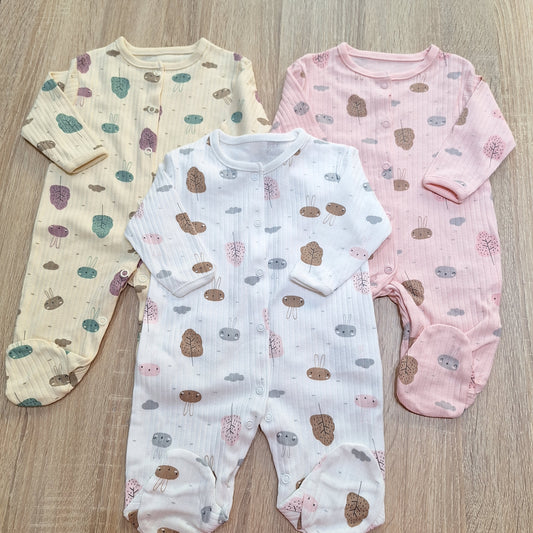 rabbit & tree - pack of 3 cotton overalls