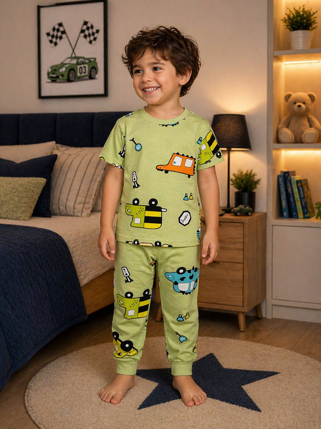 Pyjama cotton green  car_liliboom