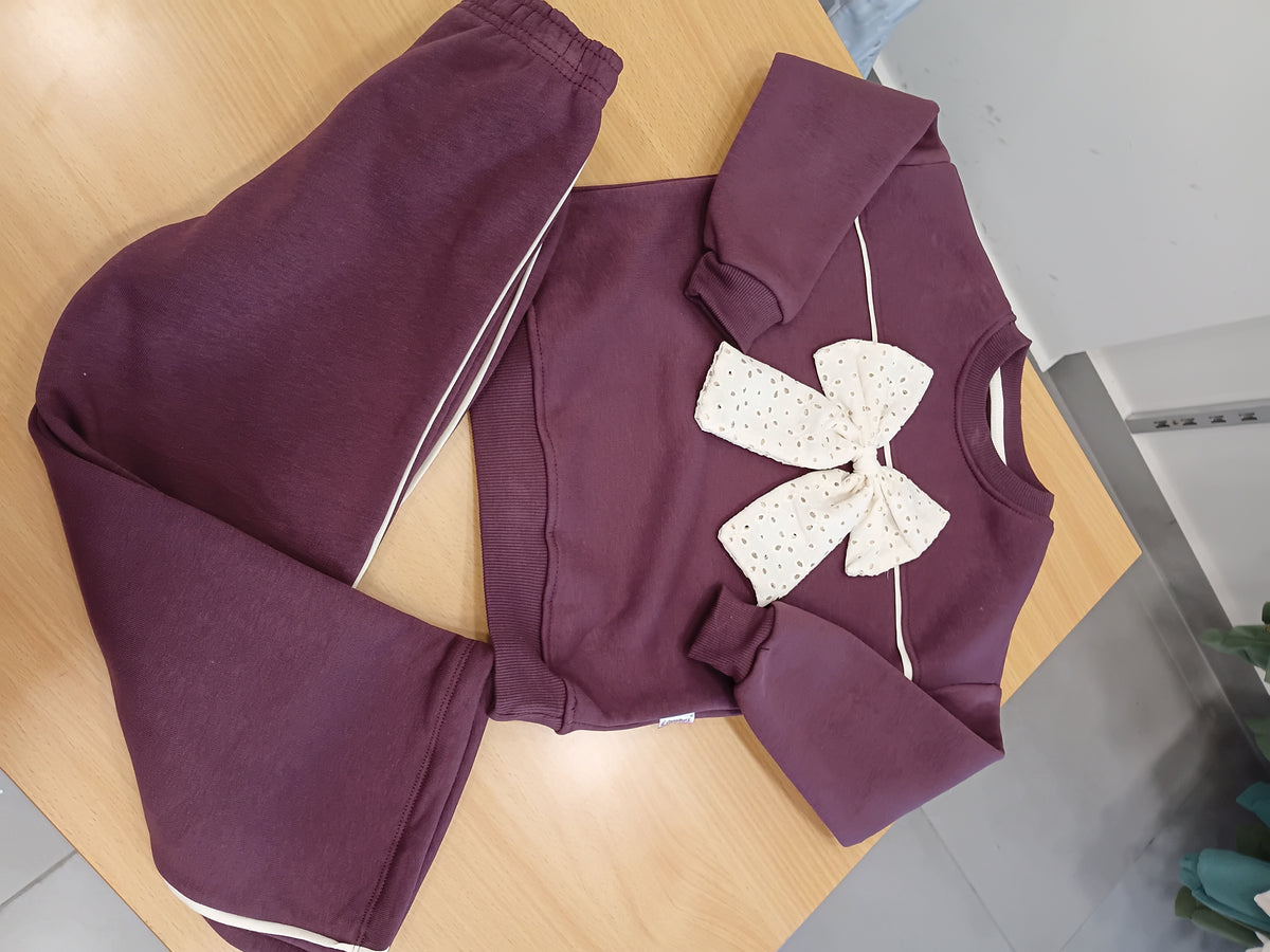 Bow white purple fleece set