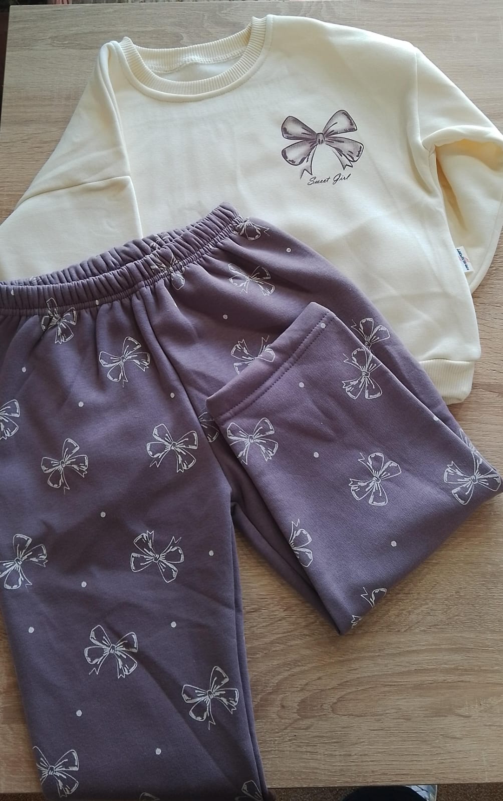 Sweat girl bow  purple - fleece set