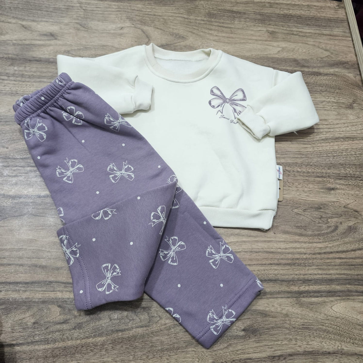 Sweet girl bow purple fleece set