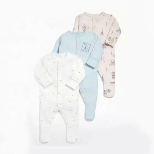 Pink & blue pack of 3 cotton overalls