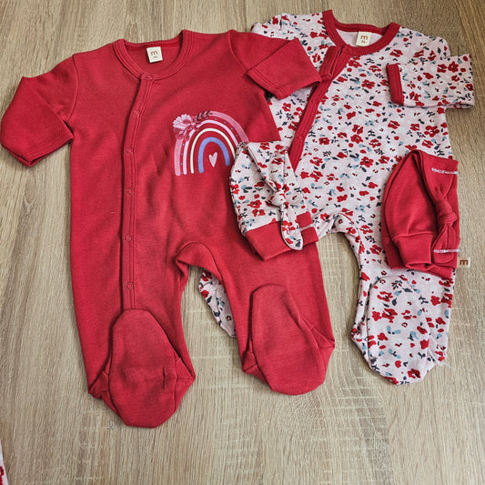 Fuschia printed- pack of 2 overalls & 2 hats