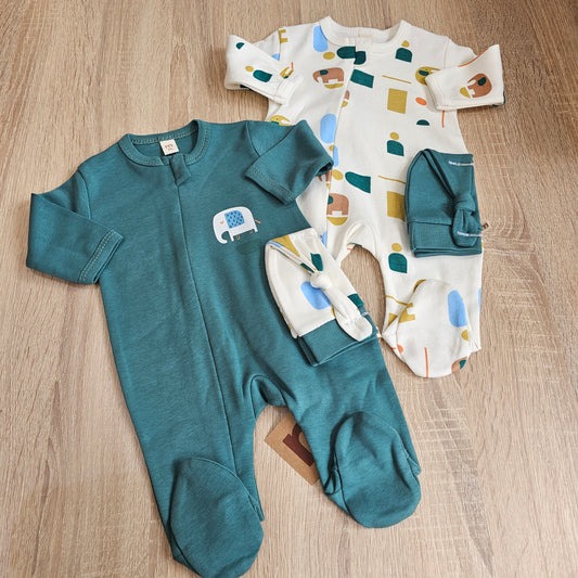 Green elephant- pack of 2 overalls & 2 hats