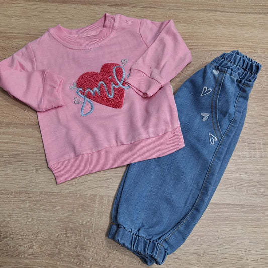 Smile pink  - Cotton top & denim jeans