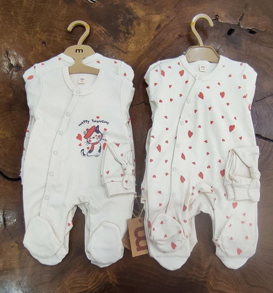 Hearts in red - pack of 2 cotton overalls & hats