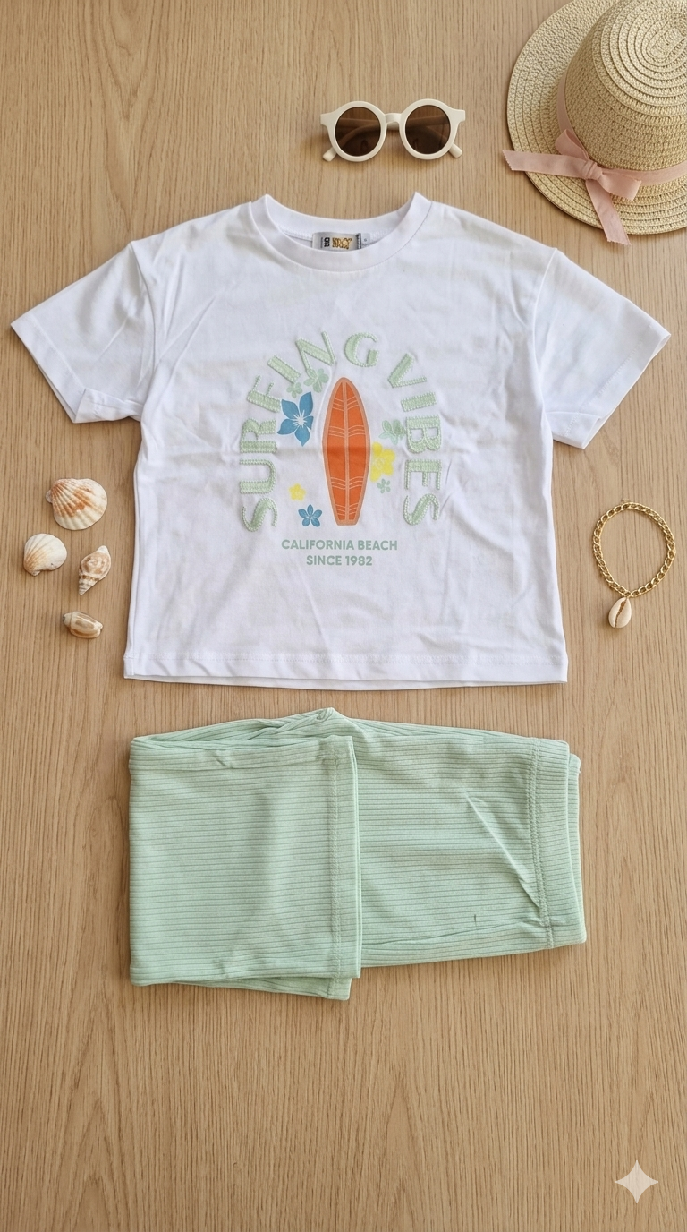 Cotton set surfing vibes green legging