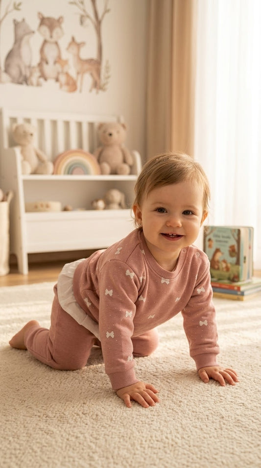Mini bow flecce pink set