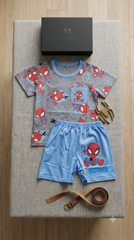 Spider blue and red pyj cotton