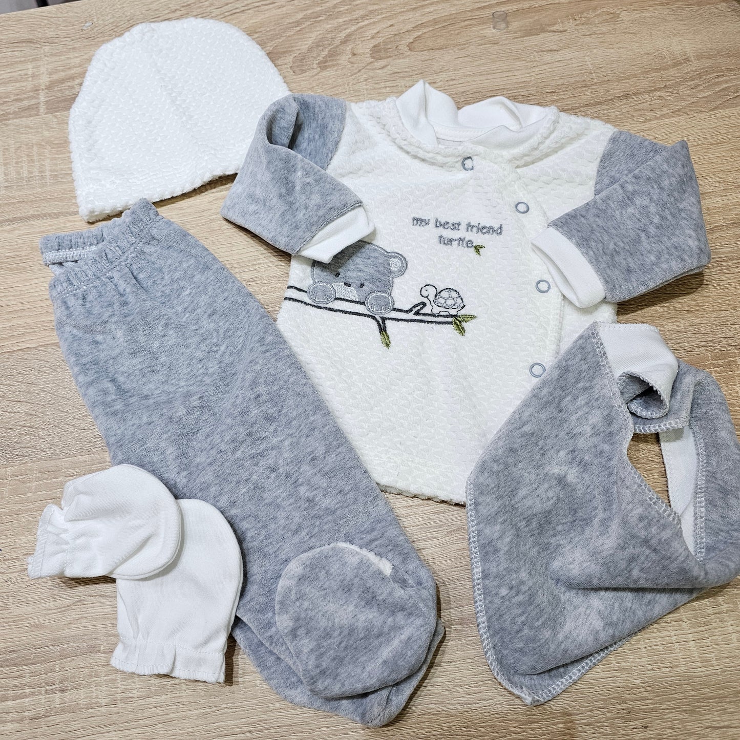 Bear grey VELVET - 5 pieces hospital set