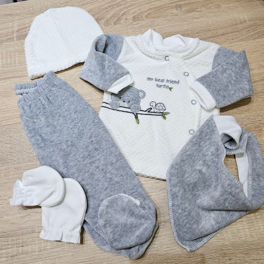 Bear grey VELVET - 5 pieces hospital set