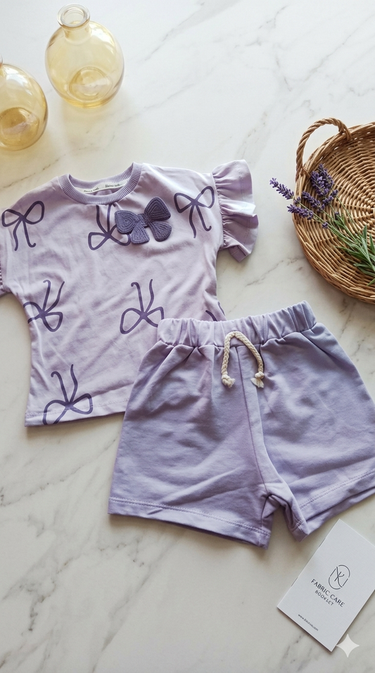 Cotton set Purple  bow