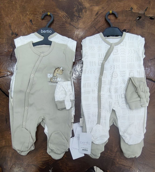 Dino grey - pack of 2 cotton overalls & hats