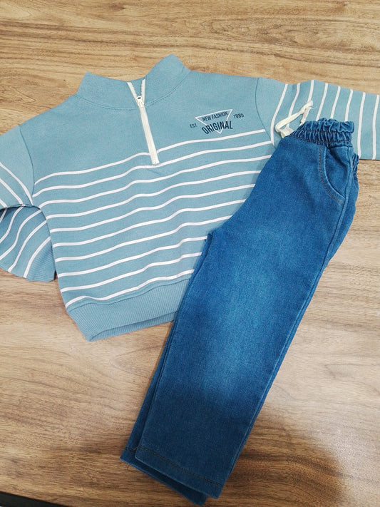 Est new fashion denim fleece set