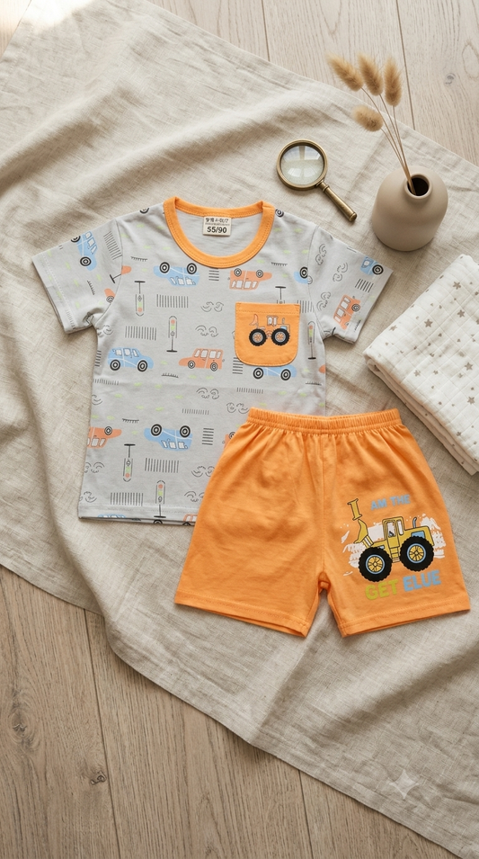 Orange trucks pyj cotton