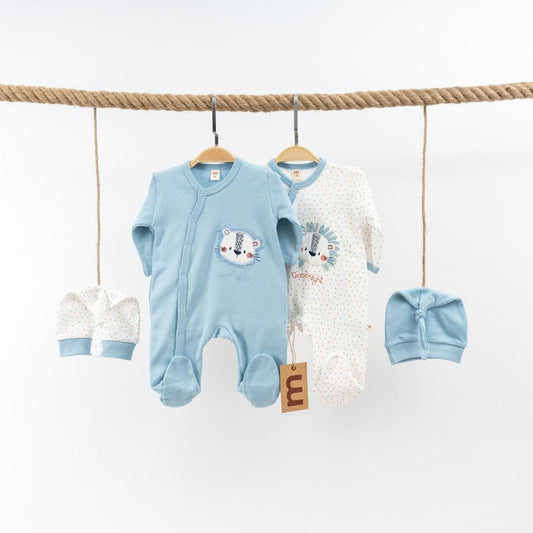 Bear blue - pack of 2 cotton overalls & hats