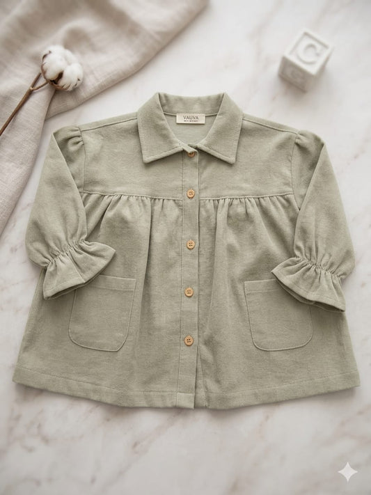 Olive Linen  Dress_ Vauva