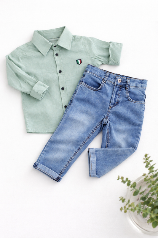 Linen shirt & jeans -Green