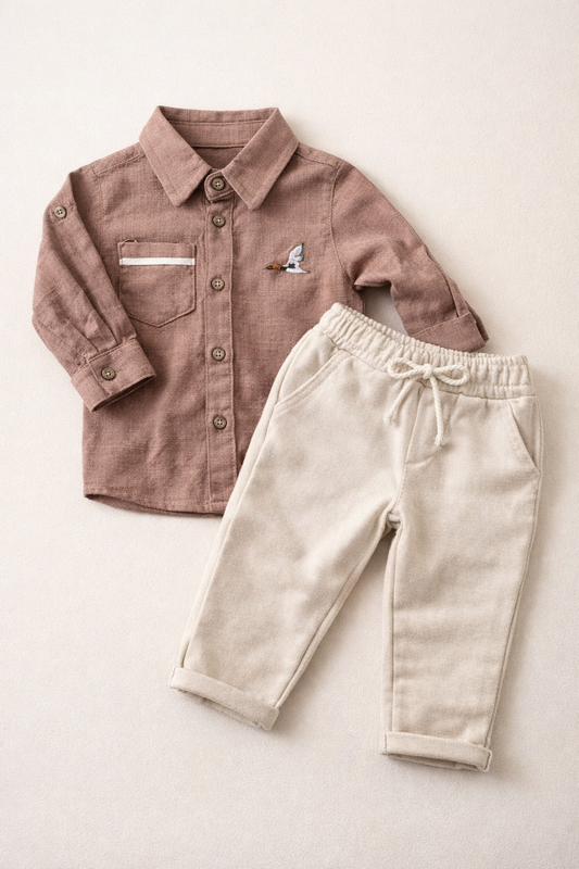 Bird set Brown - linen