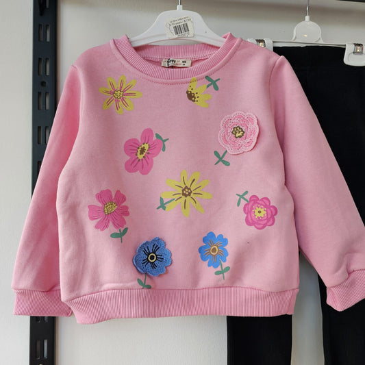 Pink flowers sweatshirt flecce