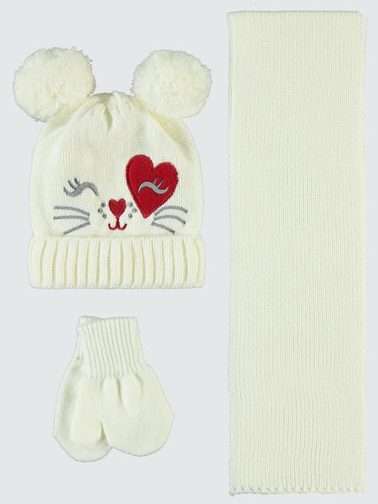 White cat   (0-24 months) - Scarf,beanie & gloves
