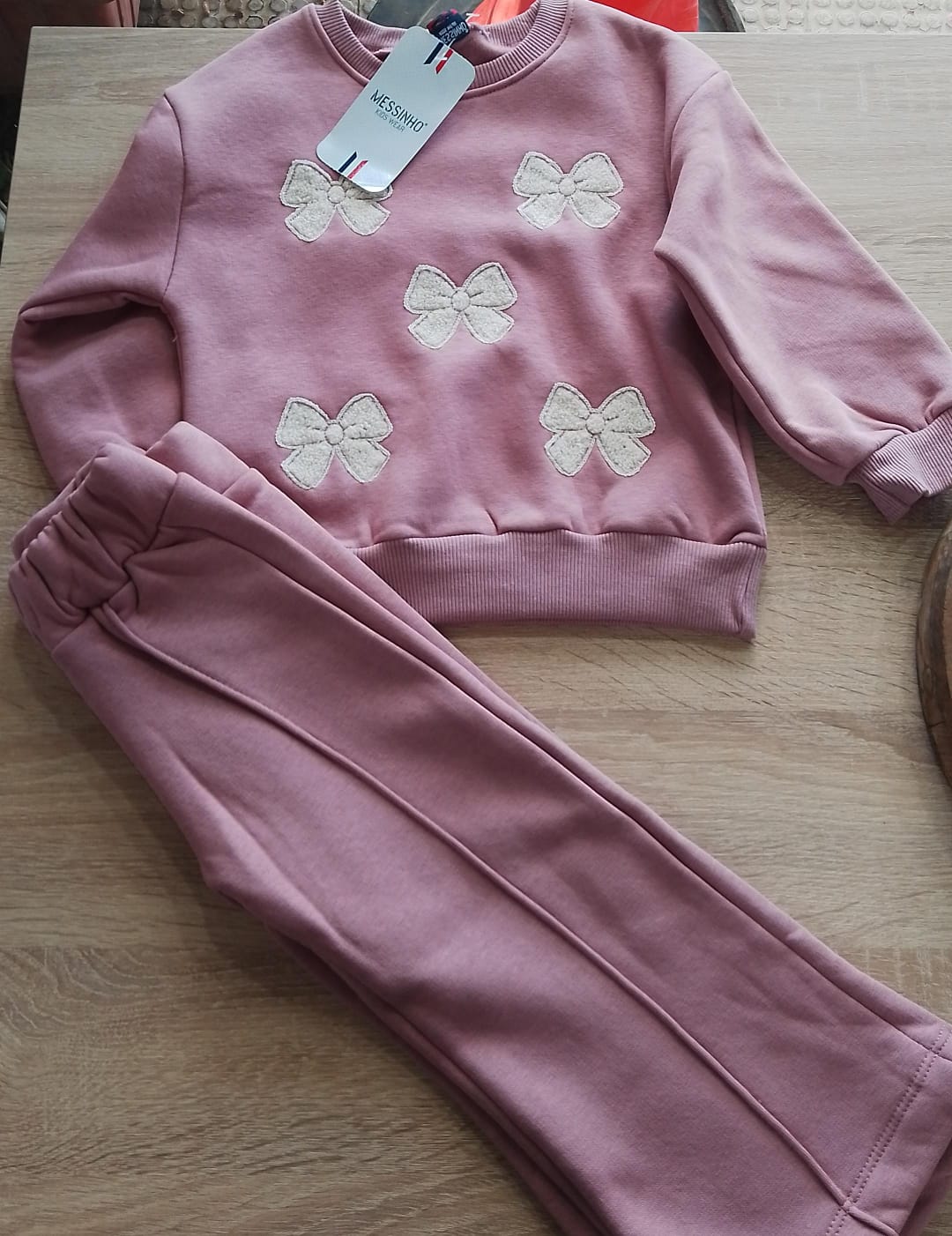 Bow pink fleece set