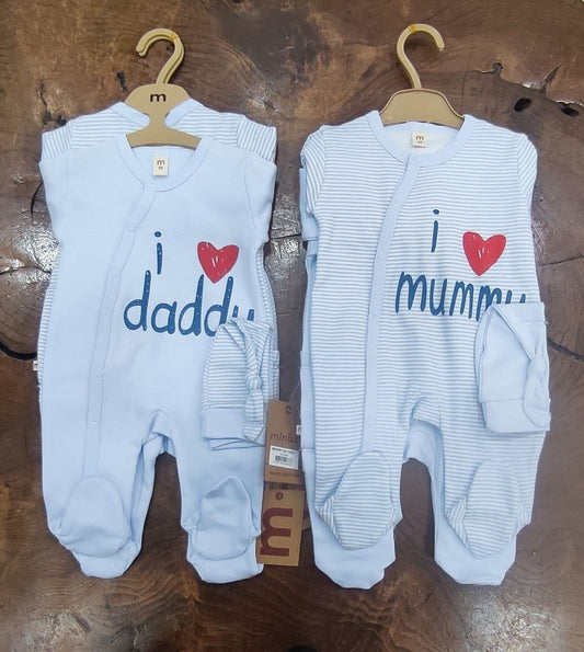 Dad & mom blue - pack of 2 cotton overalls & hats