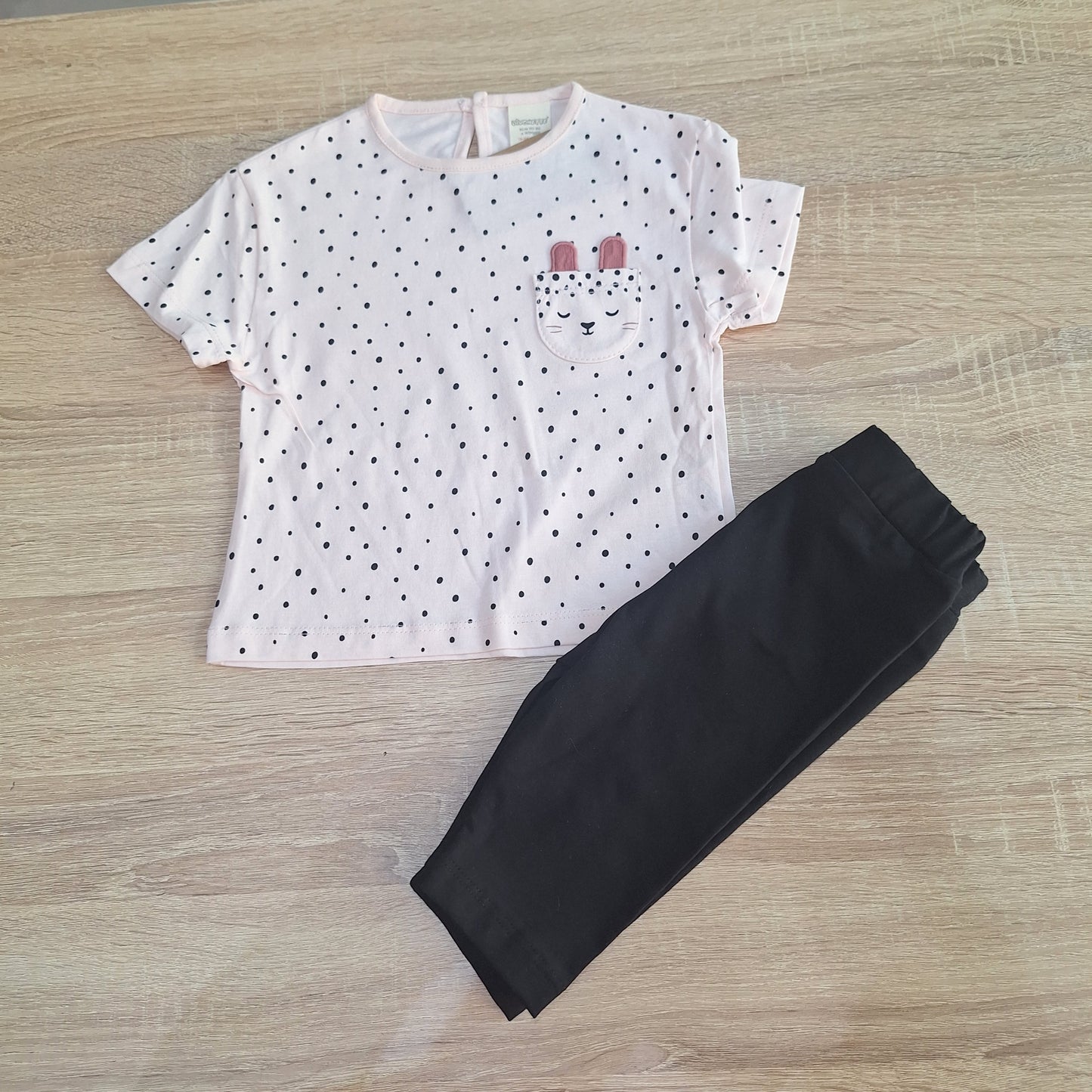 Cotton set pink cat(black legging)