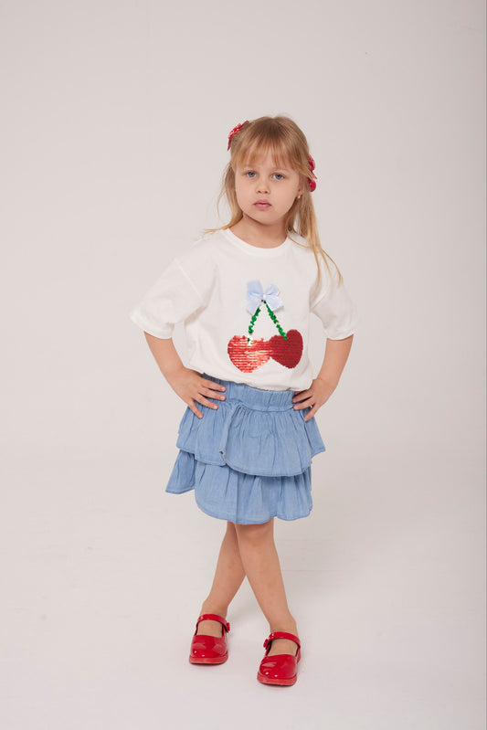Cerises white set - top & skirt