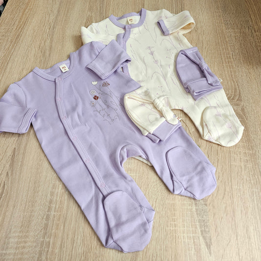 Purple flower - pack of 2 overalls & 2 hats