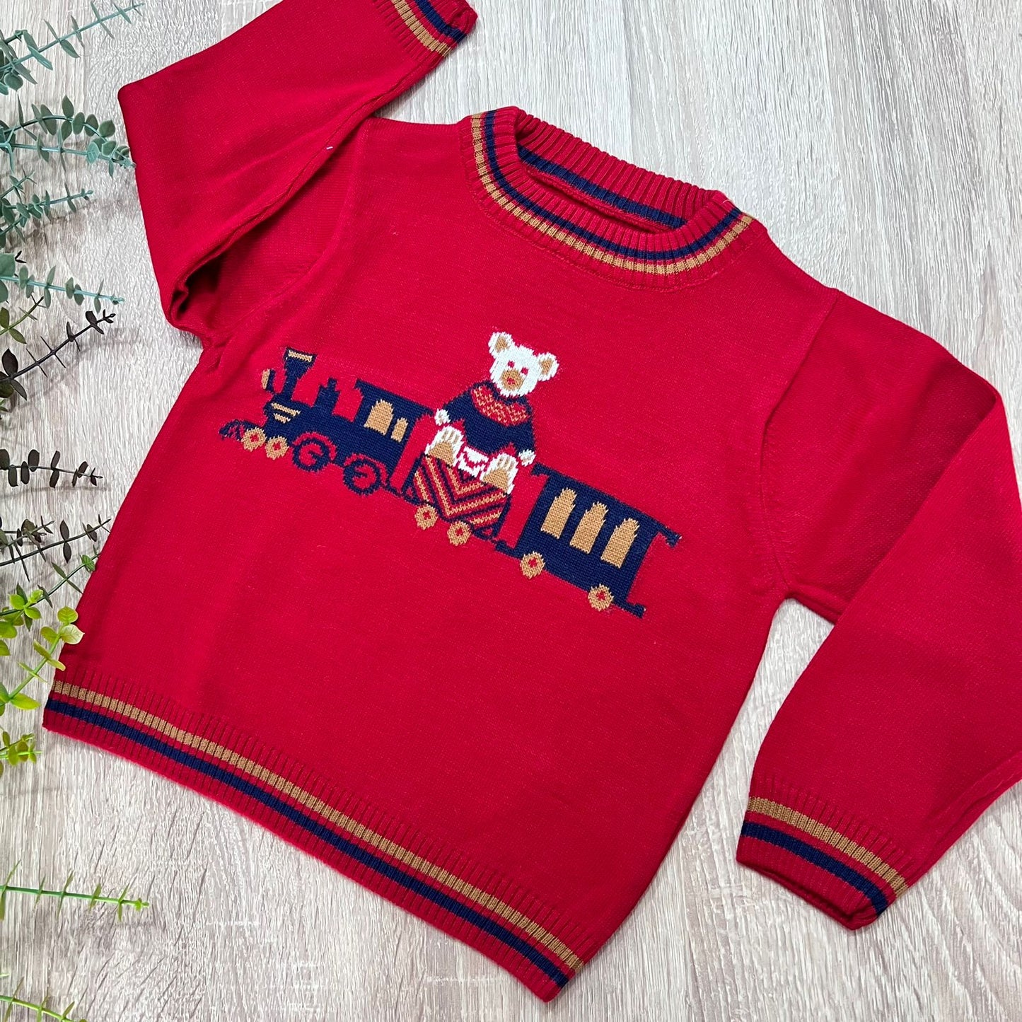 Teddy red and navy  / wool sweater