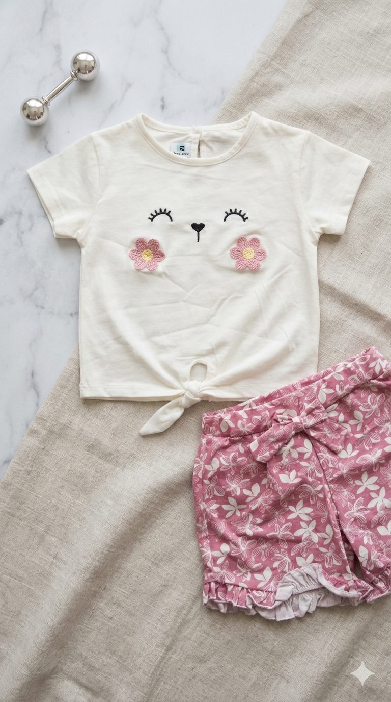 Cotton set pink flowers